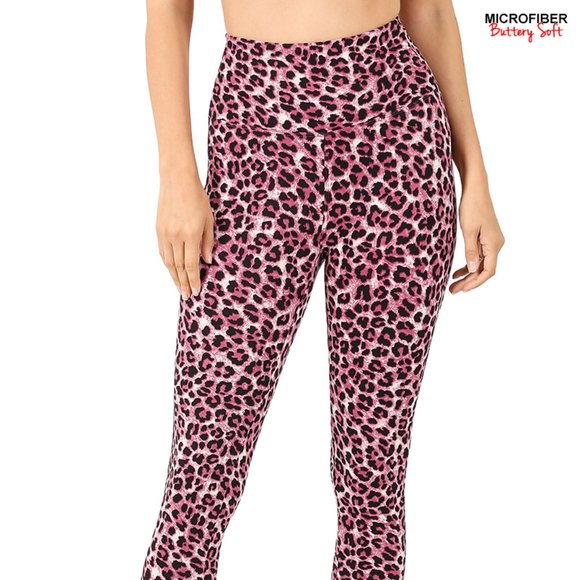 Leopard Print High Waist Leggings Micro Fiber full length stretchy leggings - Picture 2 of 4